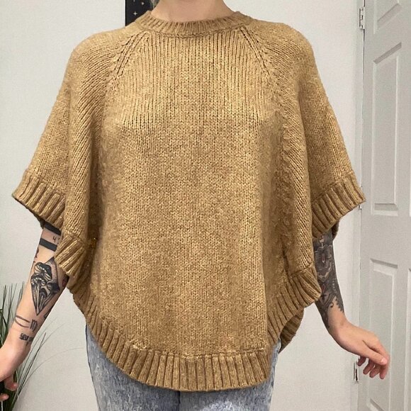 Michael Kors Ribbed Knit Poncho Sweater Size XS Brown - Picture 1 of 5